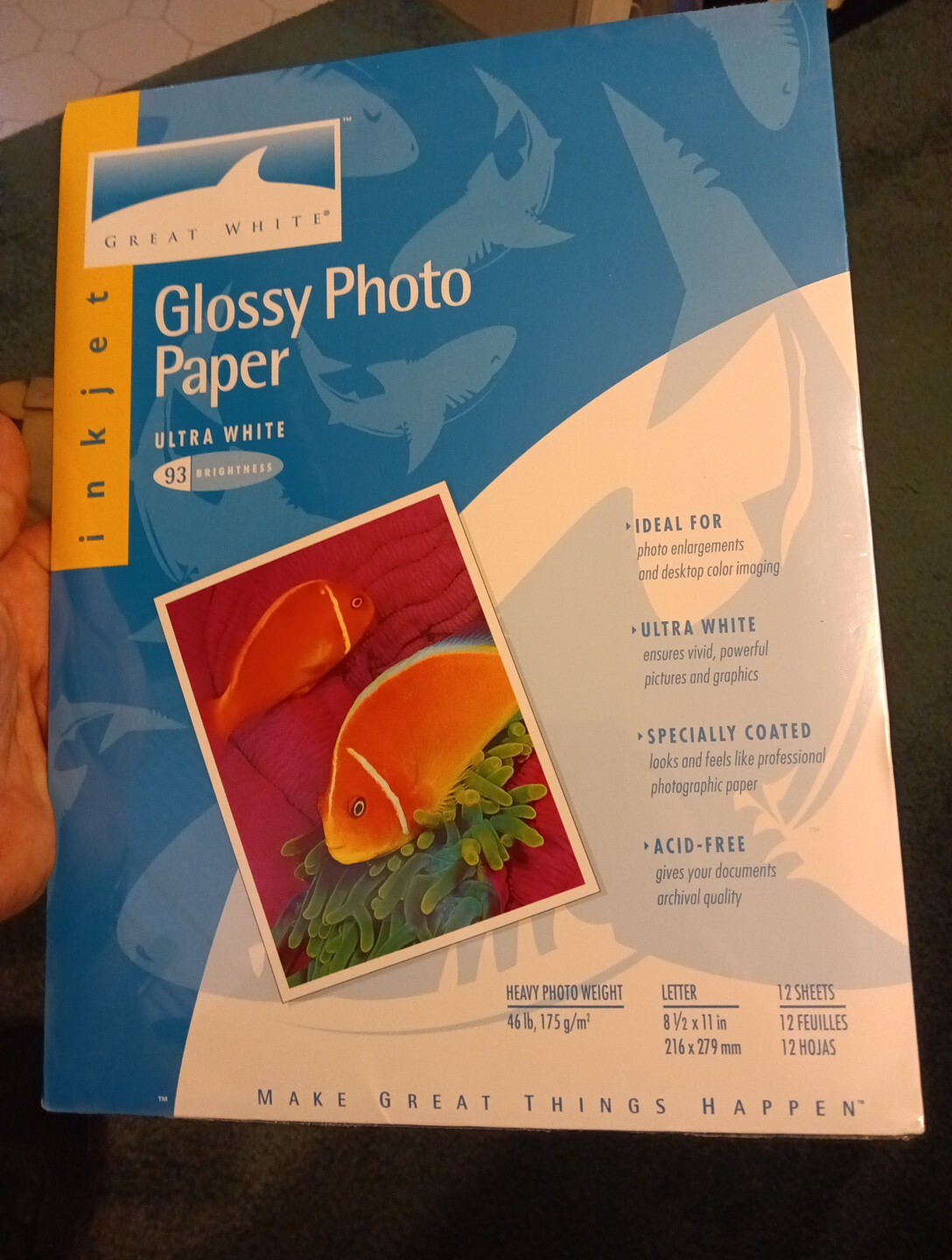 Great White Glossy Photo Paper 93 Ultra White Glossy 12 Sheets 8.5 x 11 NIP