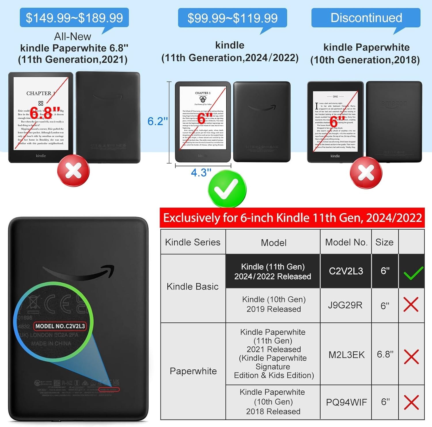 For Amazon Kindle 6″ e-Reader (11th Gen, 2024/2022) Case Auto Sleep Wake Cover