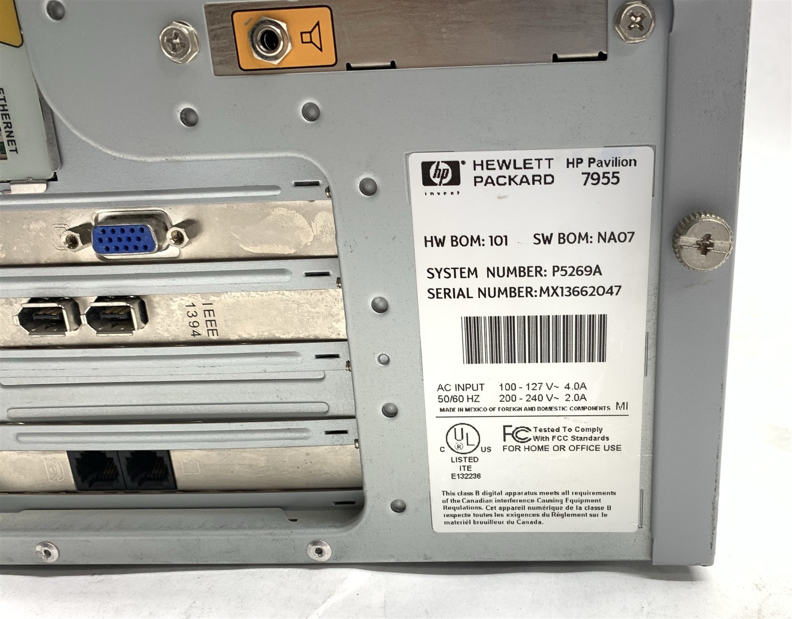 HP Pavilion 7955 Intel Pentium 4 1.5GHz 512MB NO/HDD Vintage PC V3800M Riva TNT2