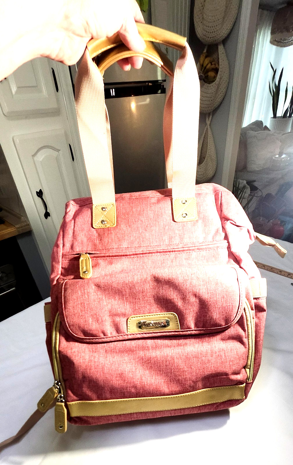 NEW Women’s Laptop Backpack 15.6″ Travel Bag USB Port Pink Gold TSA