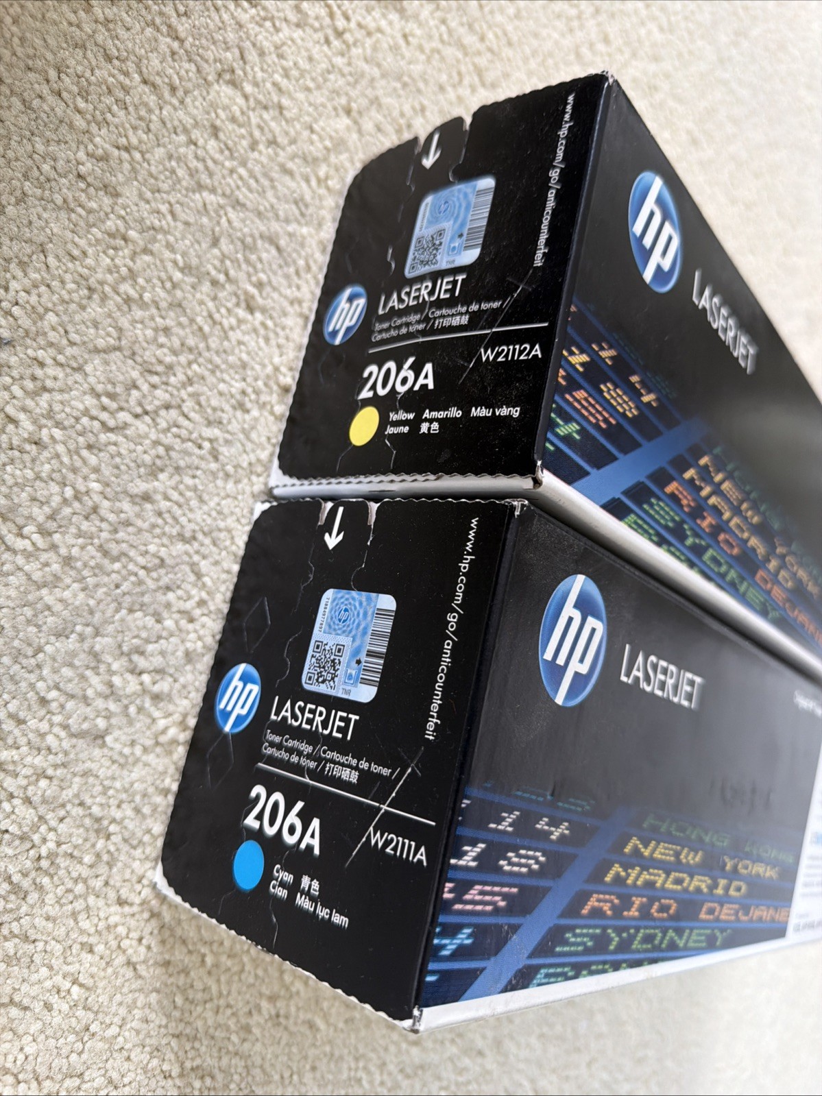 HP 206A Set of 2: Yellow & Cyan W2111A W2112A New Genuine Toner Cartridge Set