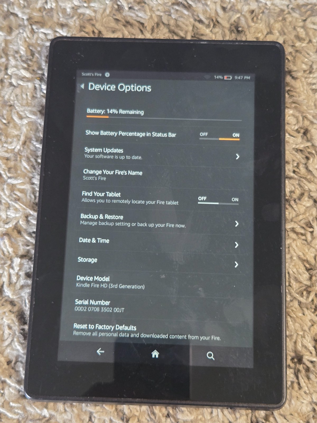 AMAZON KINDLE FIRE HD 7 3rd Gen P48WVB4 7″ Tablet 8GB WiFi Black – Tested