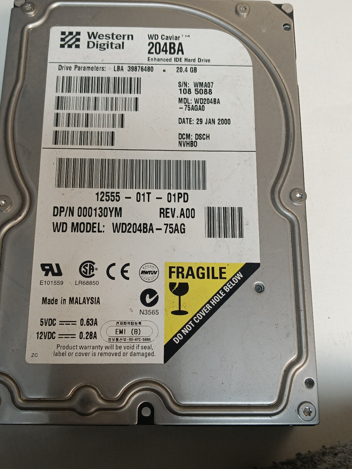 Western Digital WD204BA 20.4GB 3.5″ IDE HDD – Tested, Vintage 2000, Donor Ready