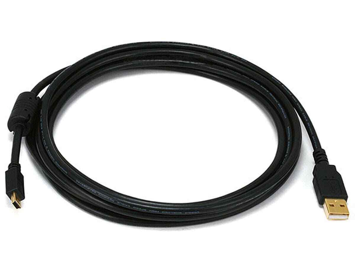 10ft USB 2.0 A Male to Mini-B 5pin Male 28/24AWG Cable w/ Ferrite Core Gold 5449