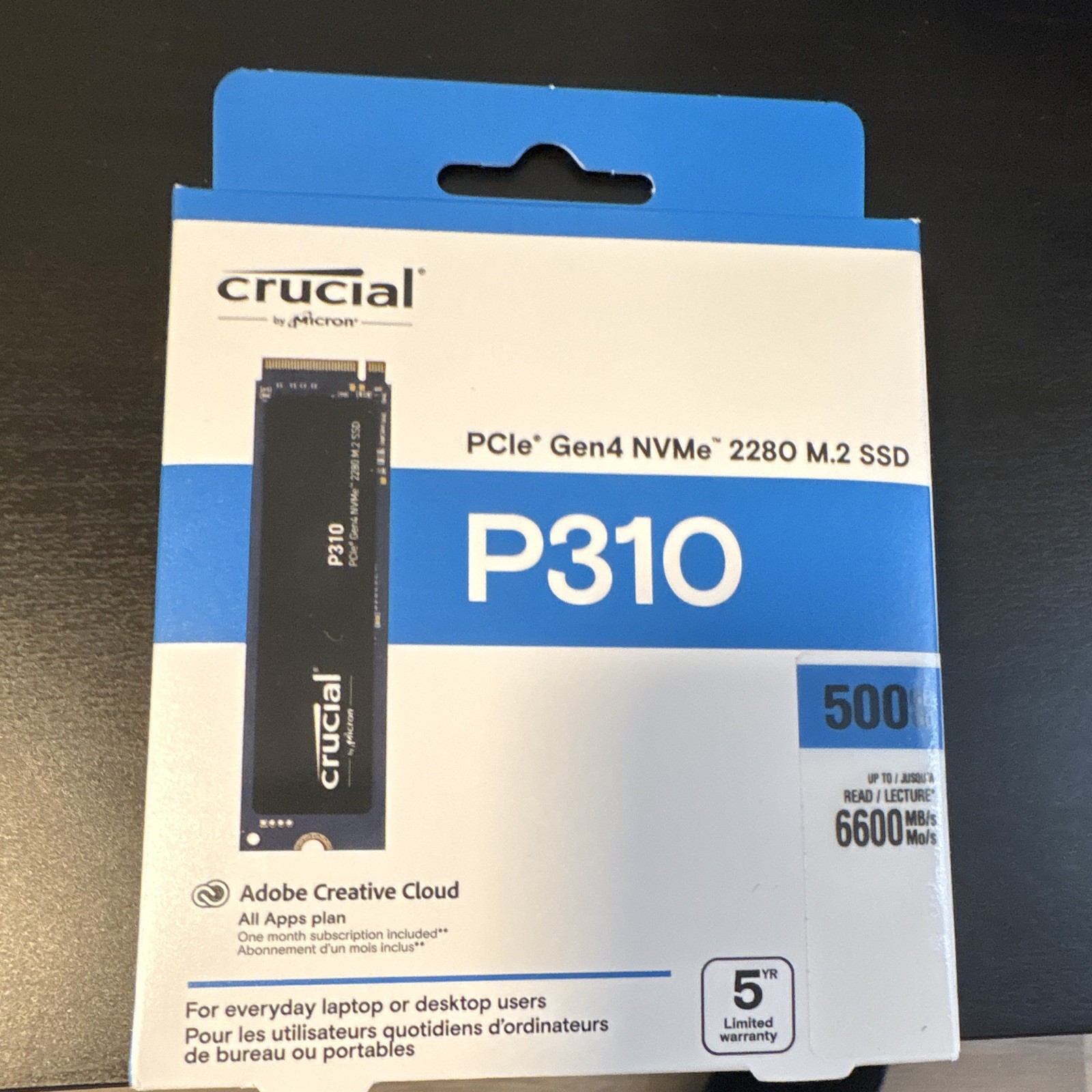 Crucial P310 500GB PCIe Gen4 NVMe M.2 2280 Internal SSD 6600MB/s