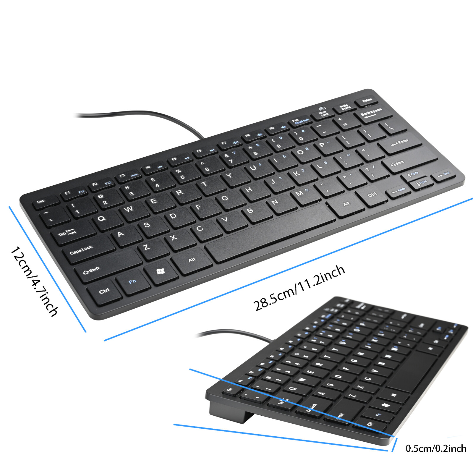 Mini USB Slim Wired 78 Keys Small Super Thin Compact Keyboard for Desktop Laptop
