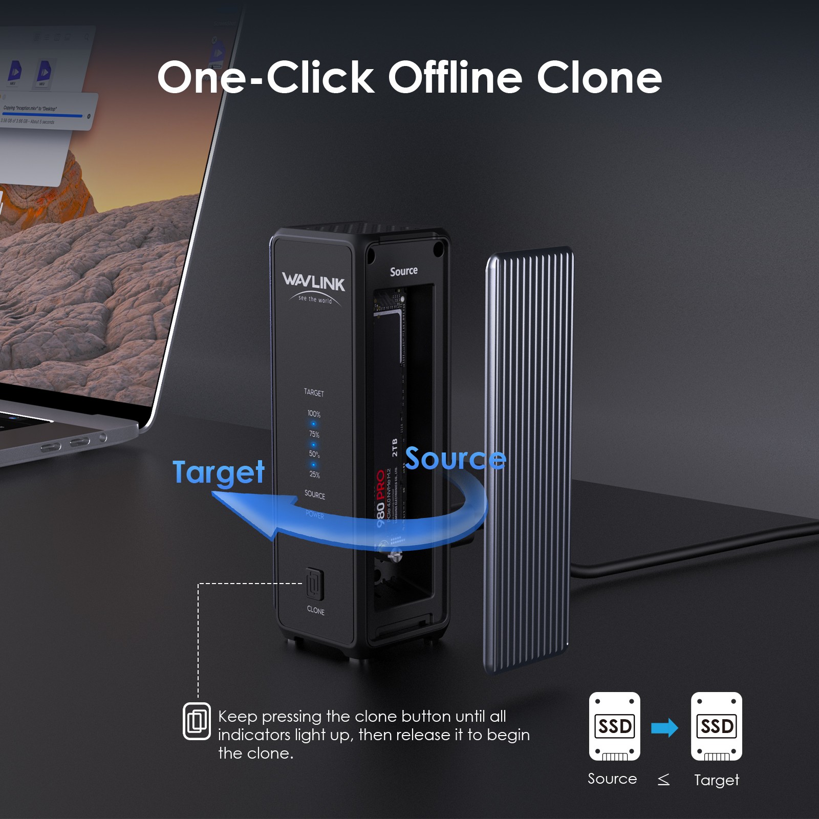 2-Bay Hard Drive Enclosure M.2 SSD Duplicator with Offline-Clone up to 2x 16TB