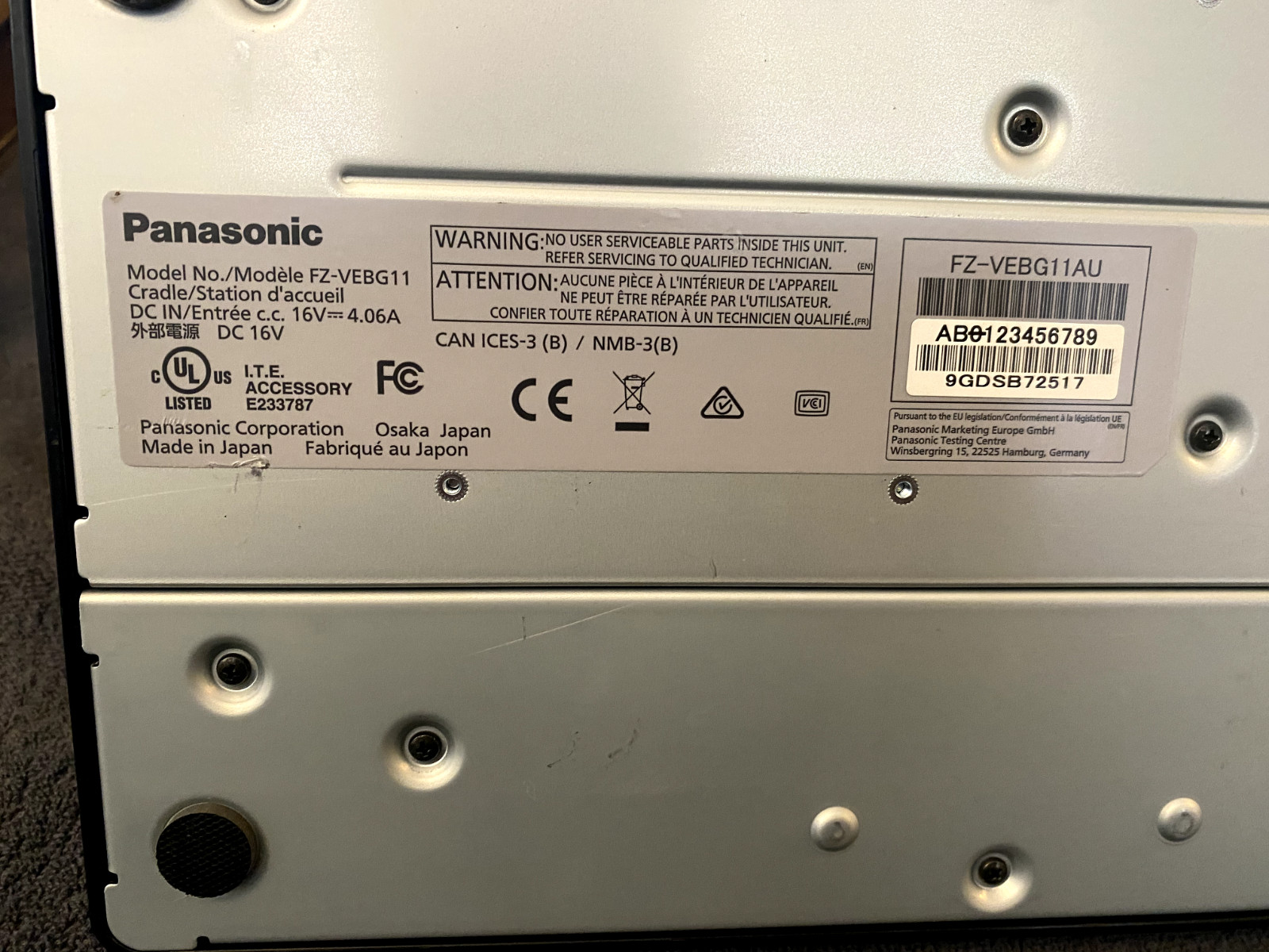 Panasonic FZ-VEBG11 Cradle- Docking Station for any FZ-G1 TOUGHPADS Tablets