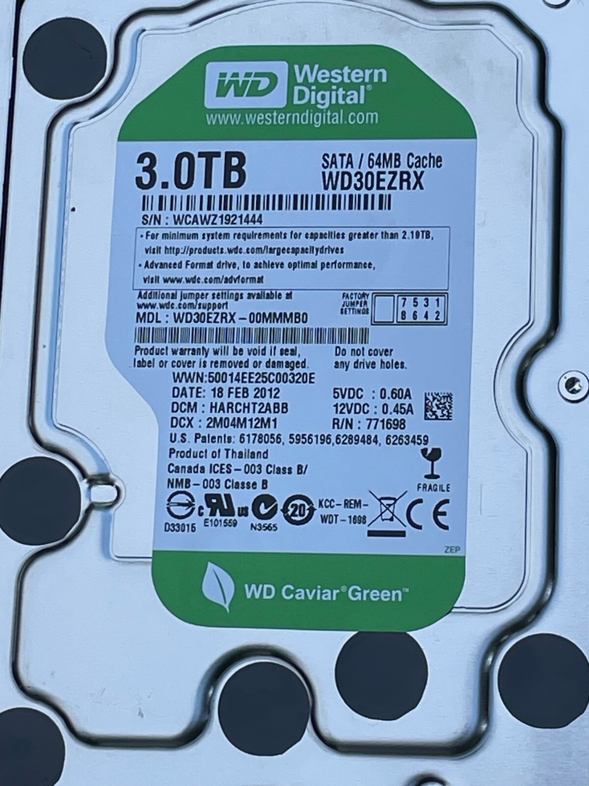 Western Digital 3.0 TB SATA 3.5 Hard Drive WD Caviar Green WD30EZRX