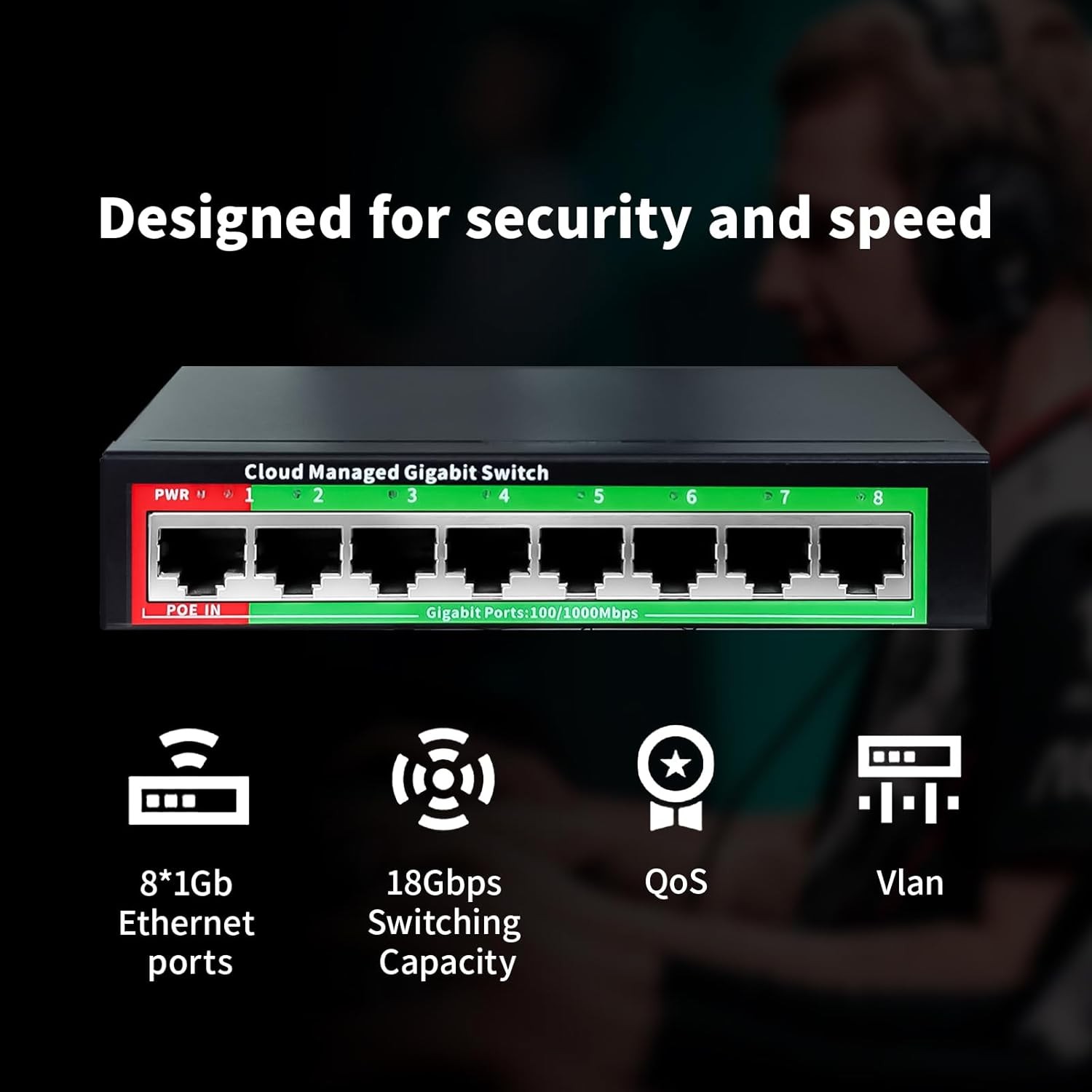 STEAMEMO 8-Port Gigabit Ethernet Switch | Smart Managed with VLAN & QoS | Plug &