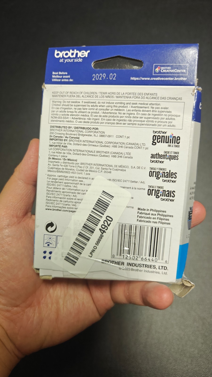 New Open Box Genuine Brother LC401XLC Cyan High Yield Ink Cartridge Exp 02/2029