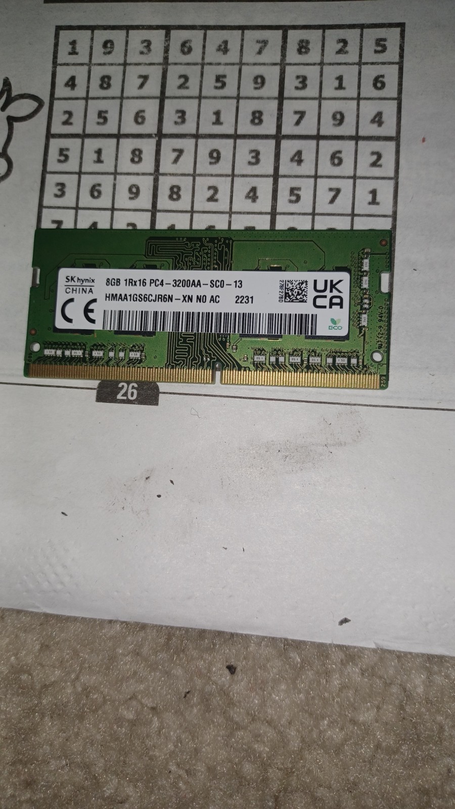SK Hynix 8GB RAM 1Rx16 PC4-3200AA-SC0-13 HMAA1GS6CJR6N-XN Laptop Memory Module