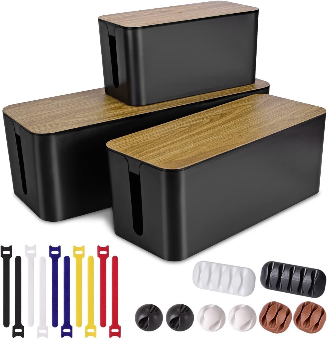 3 Pack Cable Management Box with 18 PCS Cable Management Set – Large & Medium…