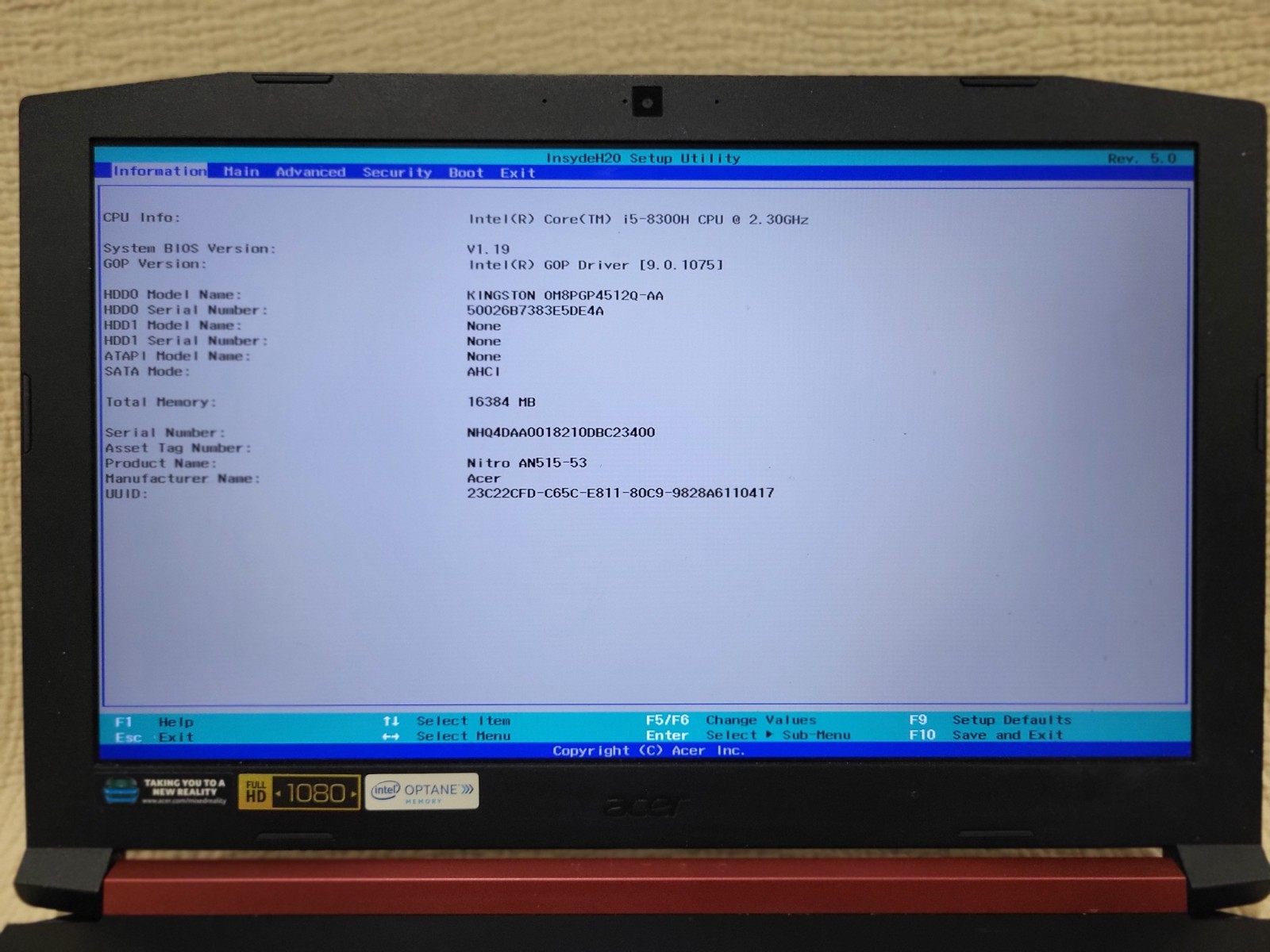 Acer Nitro AN515-53 Intel i5-8300H 2.30GHz NVIDIA GeForce GTX 1050 16 Gb 612Gb