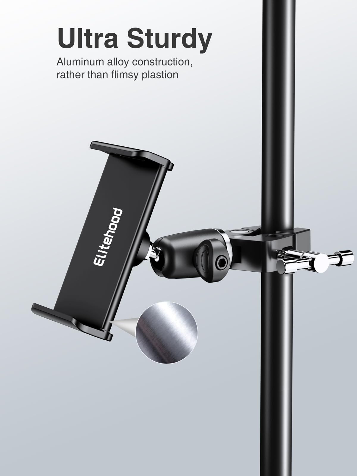 elitehood Metal iPad Holder for Mic Stand, 4.5in – Single Ball Joint, Black