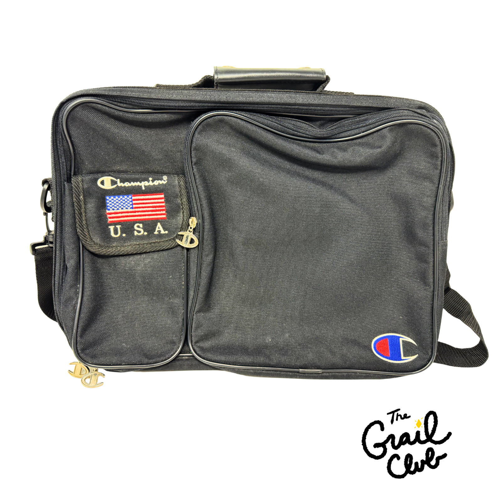 Vintage Champion USA Laptop Zippered Briefcase w/ Strap – Black – Free Shipping