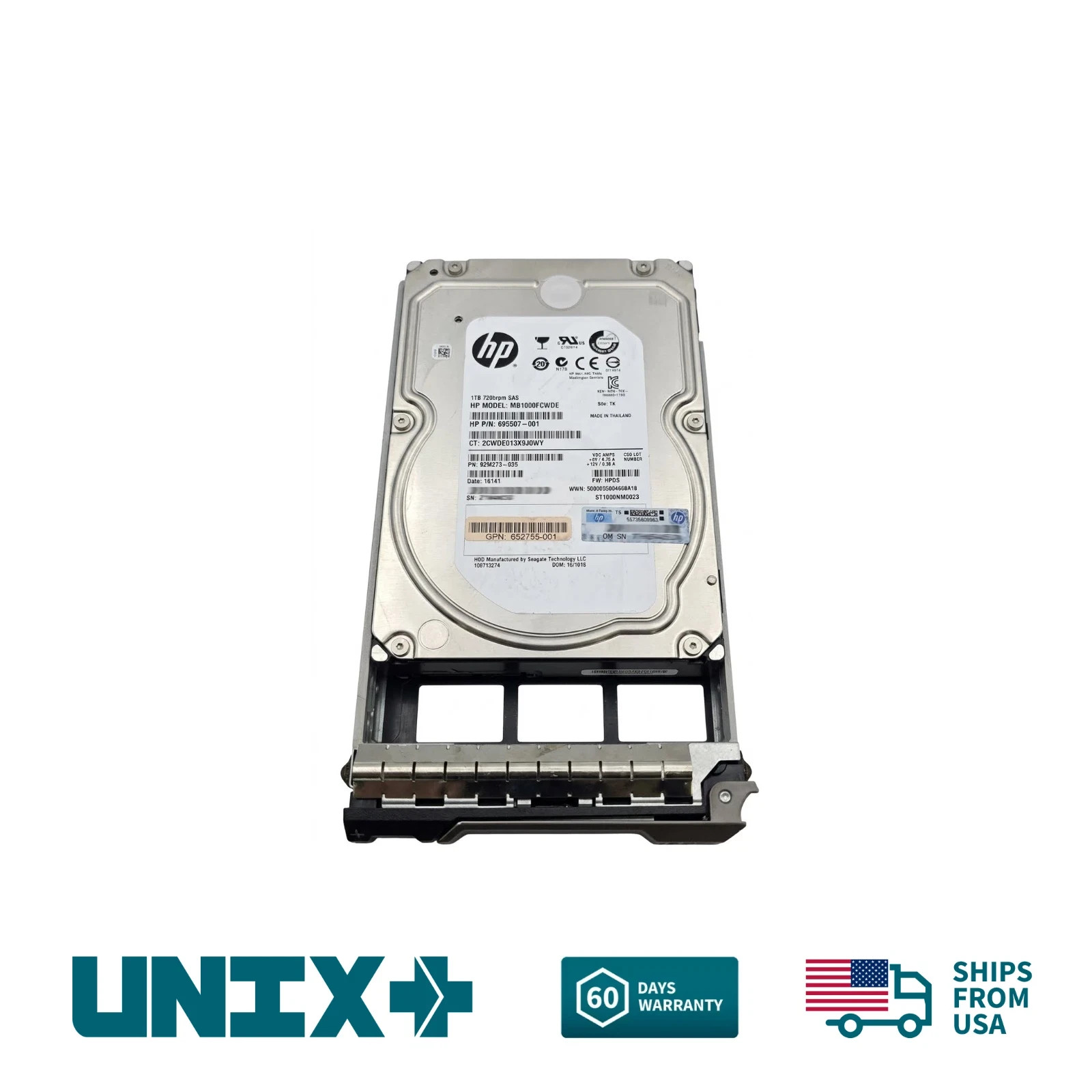 HP 695507-001 1TB SAS 3.5″ 6Gbps 7.2K RPM Server HD for HP DL360 DL380 Gen 10