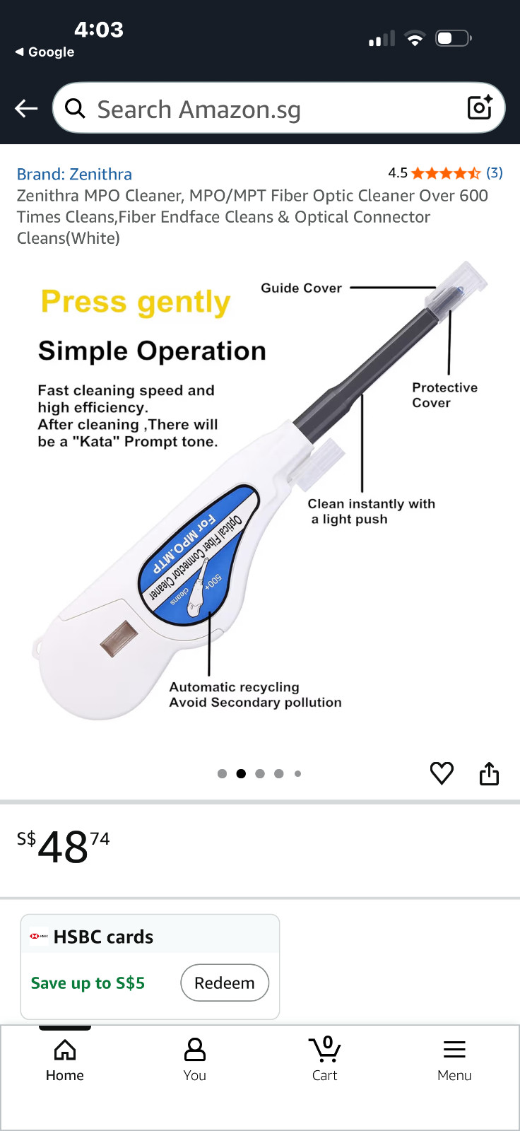 Fiber Optic Cleaner for MPO/MTP Connectors, over 500 Cleans, Fiber Endface & Op