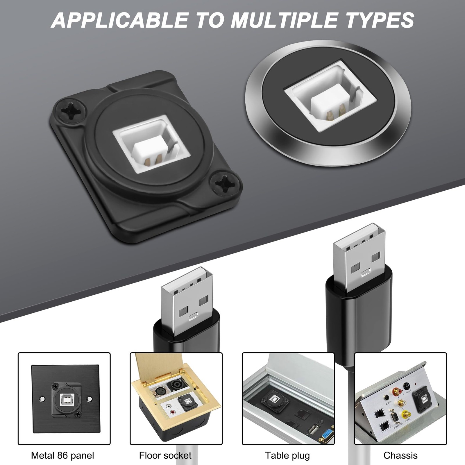 USB B To A Panel Mount Connector Coupler DType 2.0 Female Adapter Black