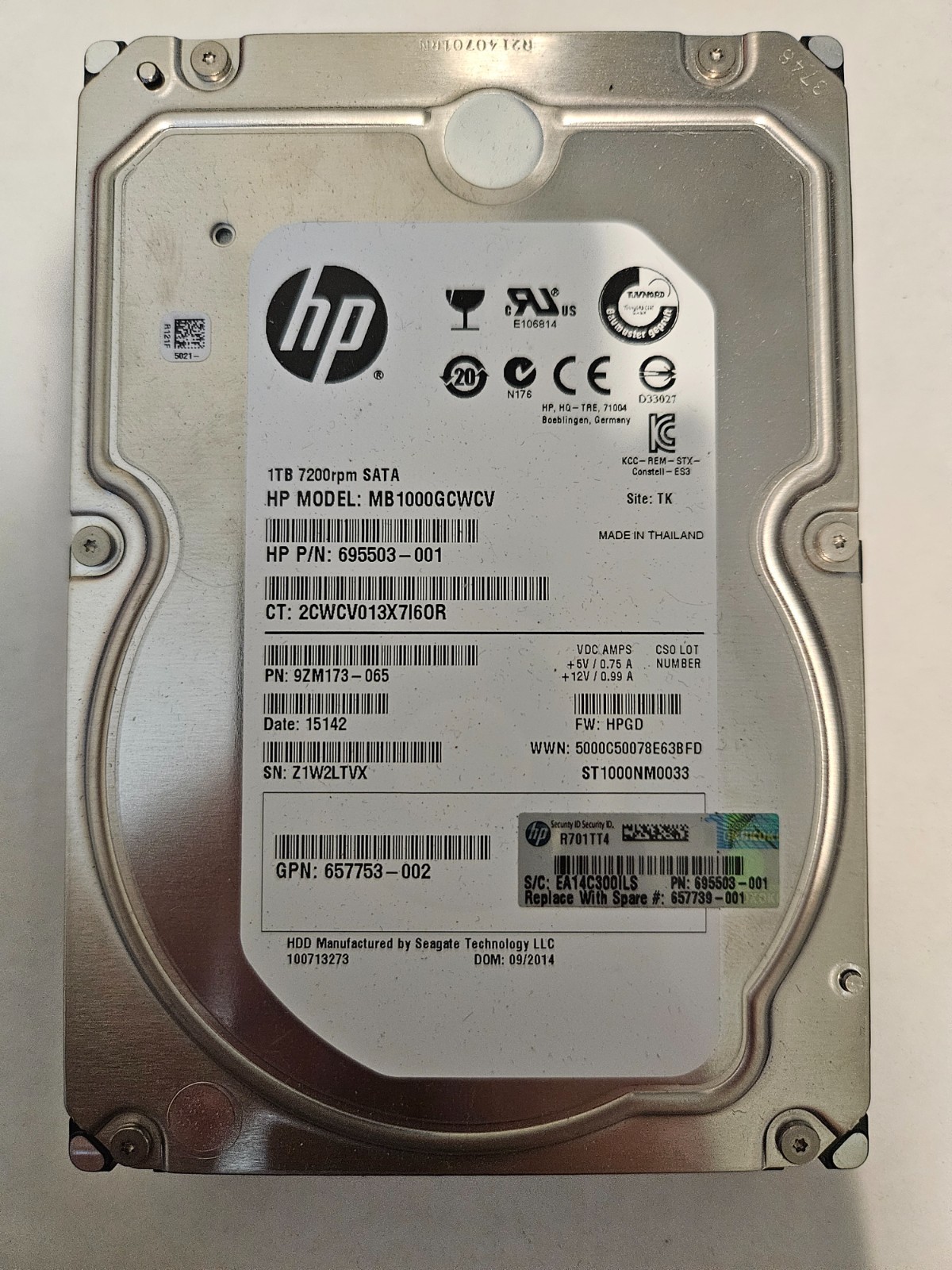 HP 695503-001 1TB 6G SATA 7.2K 3.5IN SC MDL HDD