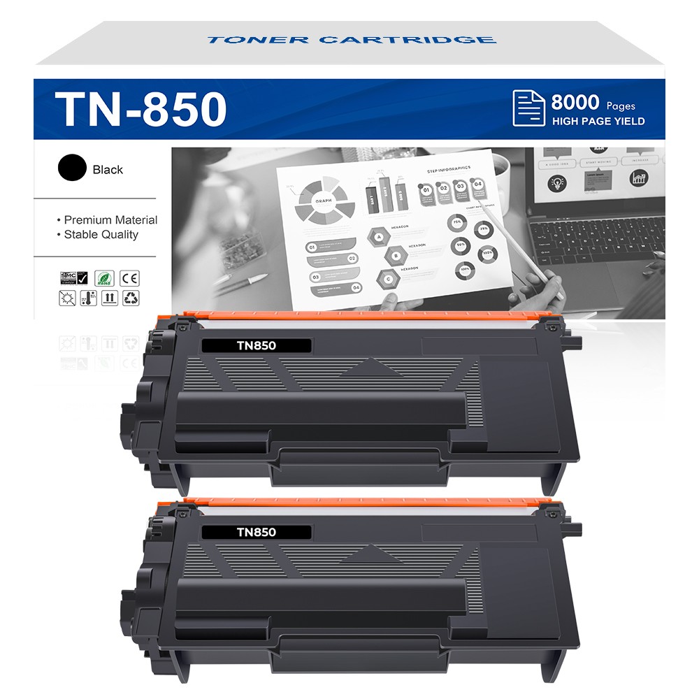 2PK TN850 / TN-850 Compatible Toner Cartridge for Brother DCP-L5500DN (Black)