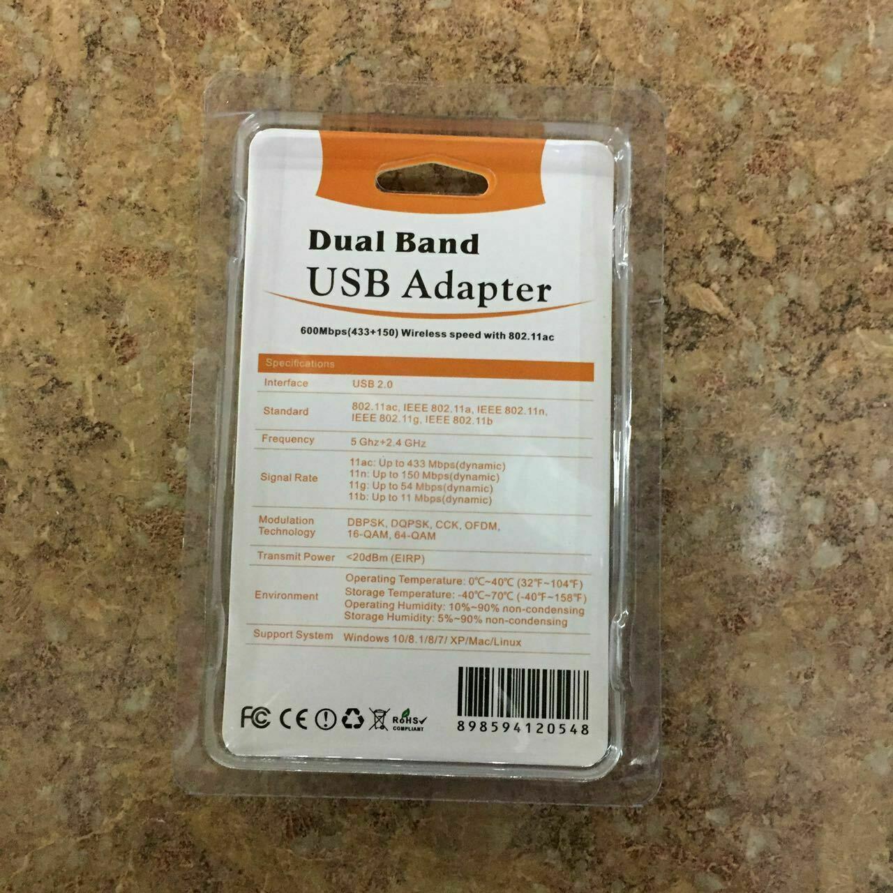 600Mbps Wireless USB Wifi Adapter Dongle Dual Band 2.4G/5GHz W/Antenna 802.11AC