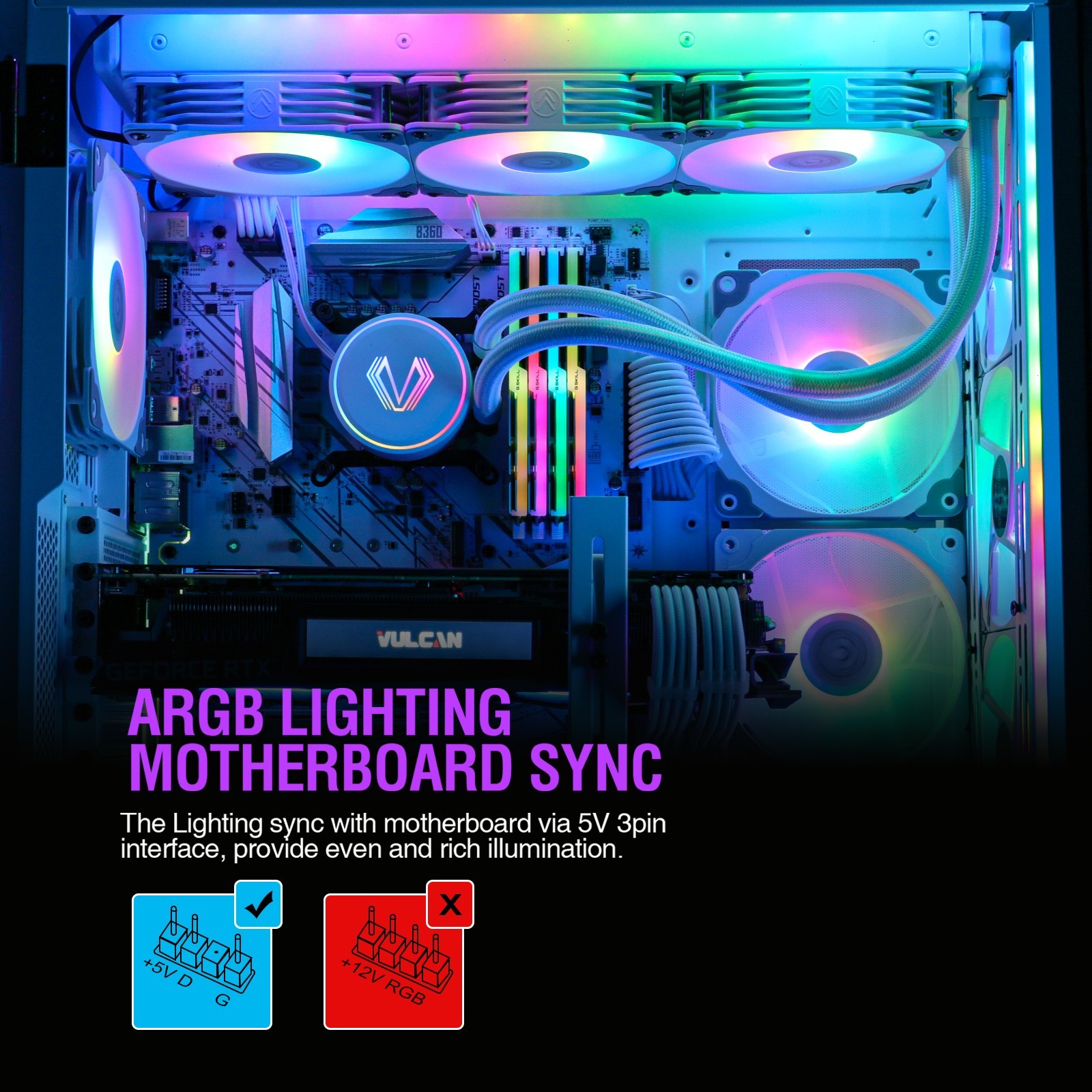 1x Vetroo White Frame ARGB 120mm Case Fan Gaming Computer Case Cooling Fan