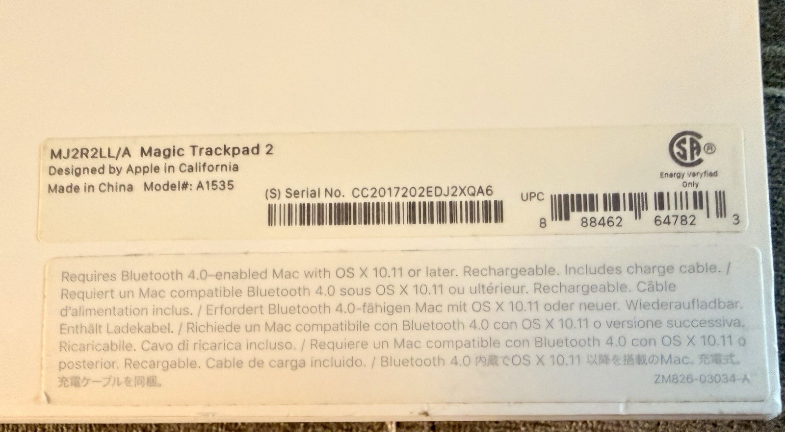 Apple Magic Trackpad 2 A1535 – Open Box, Never Used, Excellent Condition.