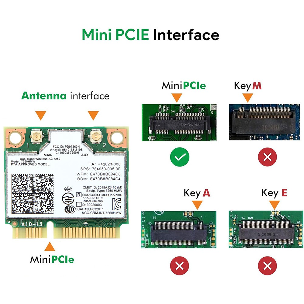 Intel Dual Band Wireless AC7260 WiFi Bluetooth Mini PCIe Wifi Card for PC Laptop