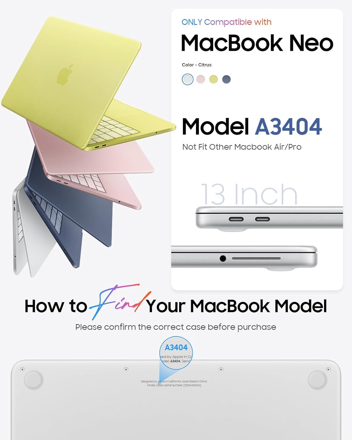 Protective Case for MacBook Neo 13 Inch A3404 (2026) Snap On Hard Shell Cover