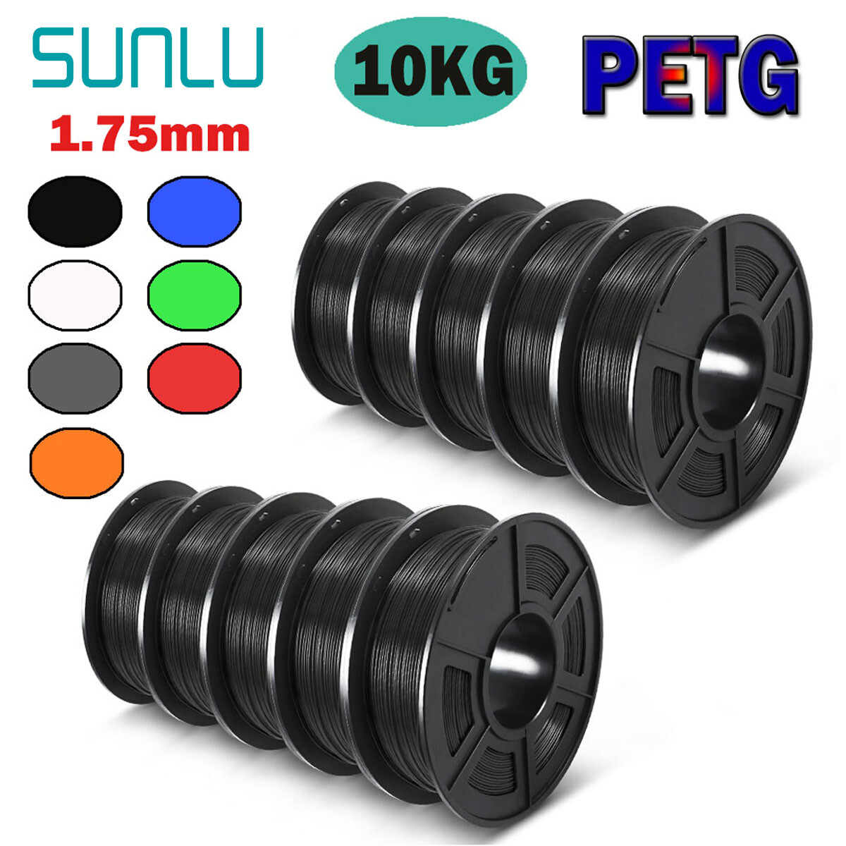 10KG SUNLU PETG 3D Printer Filament 1.75mm PETG 1KG/ROLL +/-0.02mm No Knots