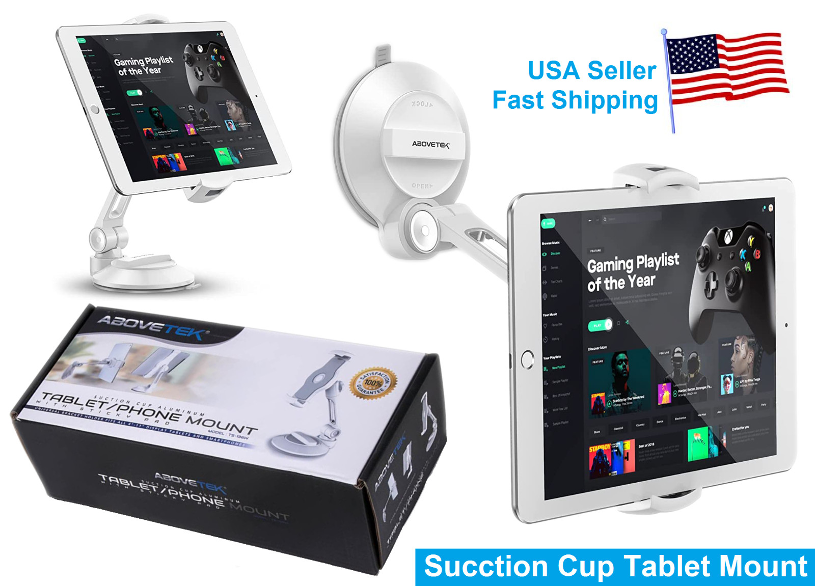 Suction Cup Smartphone Tablet Holder Mount For Car 360 Rotation 4″ to 11″