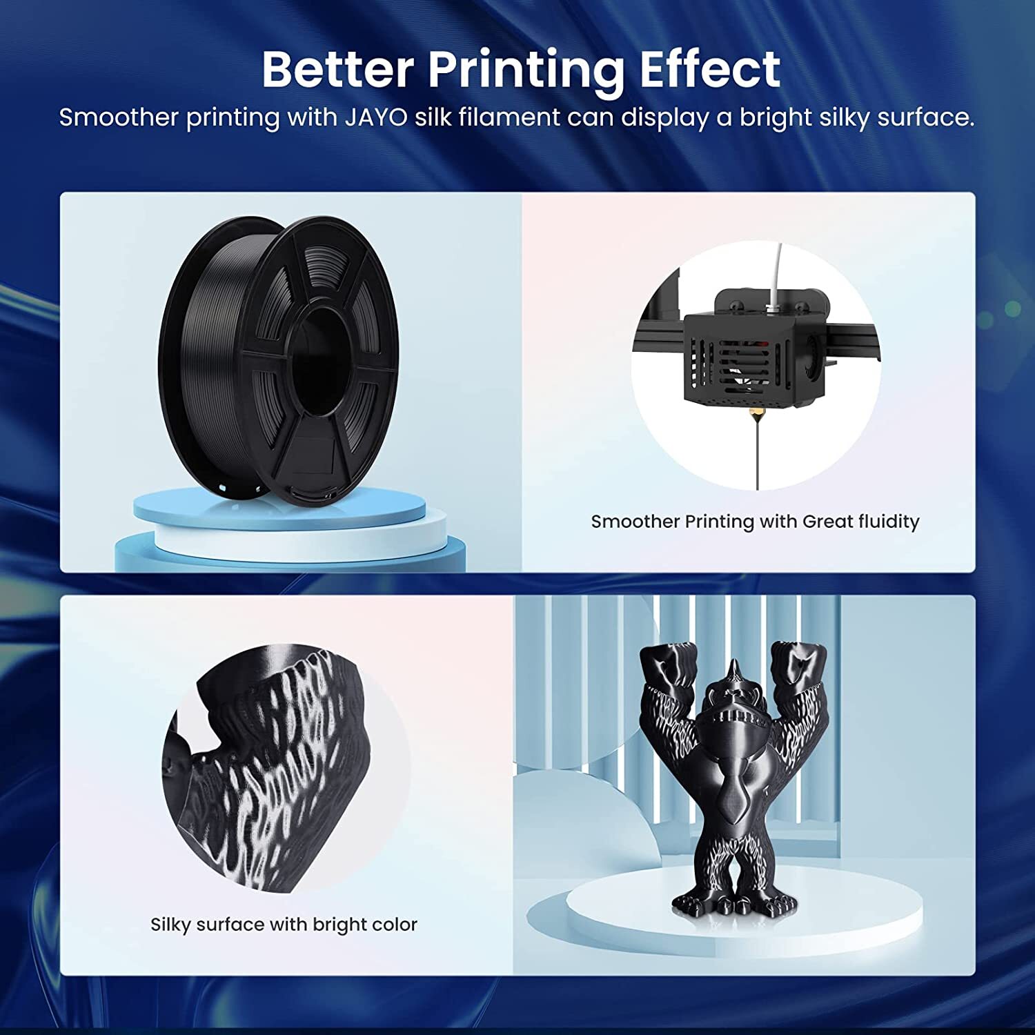 JAYO 1.1KG SILK PLA 3D Printer Filament 1.75mm +/-0.2mm Black Shiny Metallic FDM