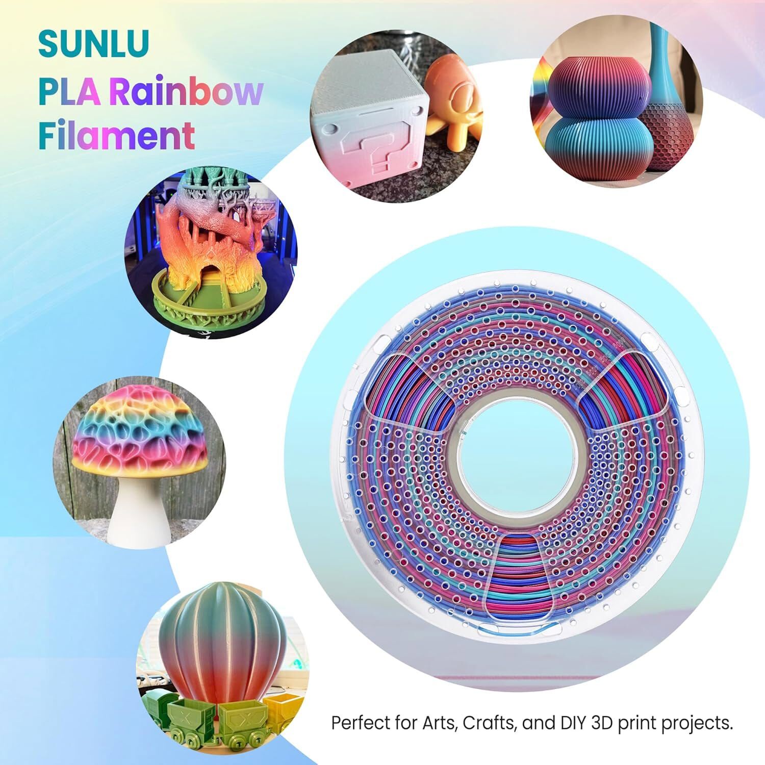 SUNLU 10KG PLA 3D Printer Filament 1.75mm PLA 1KG/ROLL +/-0.02mm Multicolor