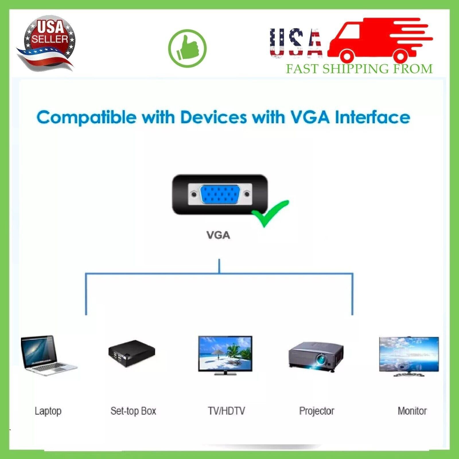 VGA Video Cable 5ft Cord 1080p 60Hz Male to Male Cord 15 Pin for Pc Tv Monitor