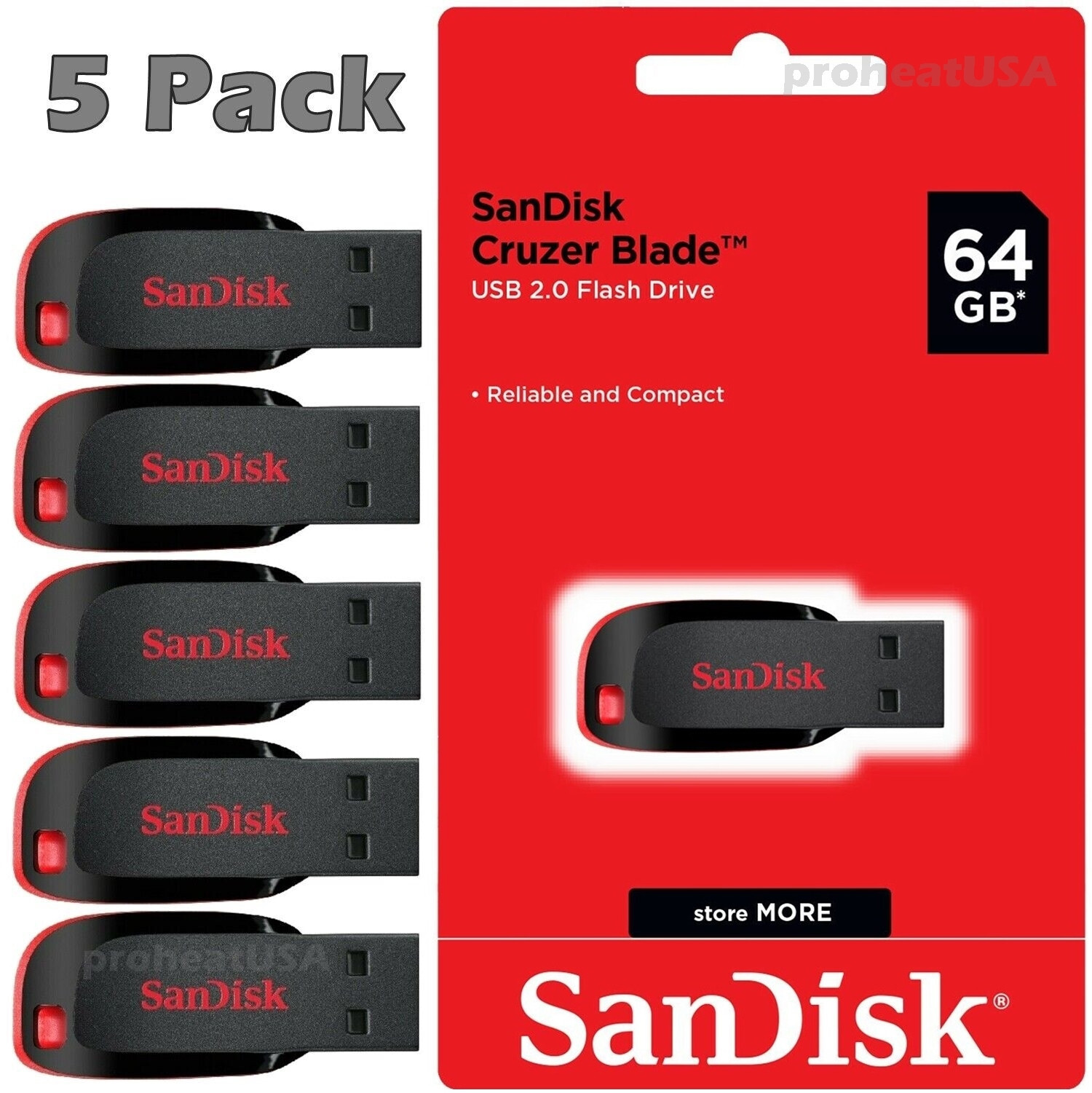 SanDisk Cruzer Blade 64GB USB 2.0 Flash Drive Thumb Memory Stick Lot Pack of 5