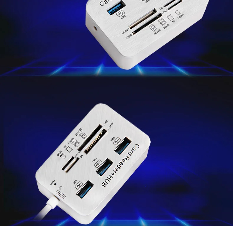 3 Port USB 2.0 Hub MS SD M2 TF Multi-In-1 Memory Card Reader Adapter