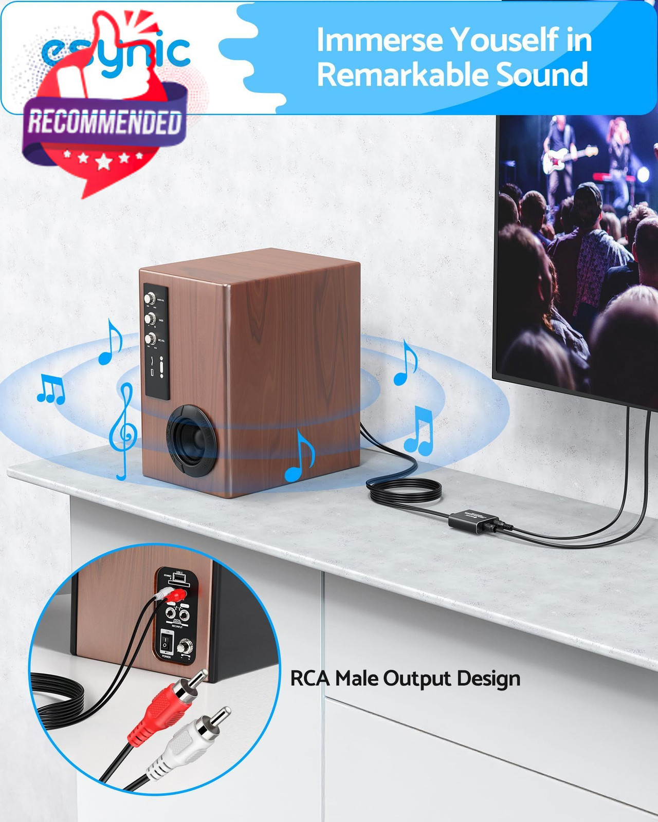 Portable Optical To Rca Adapter-6 Ft Long-built-in Dac Chip-easy To Setup-192khz