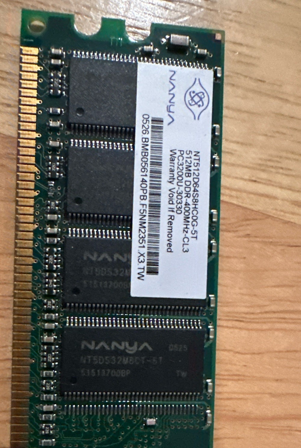 1GB (2x512MB) PC3200 DDR-400 RAM Kit NANYA NT512D64S8HC0G-5T CL3 DDR1