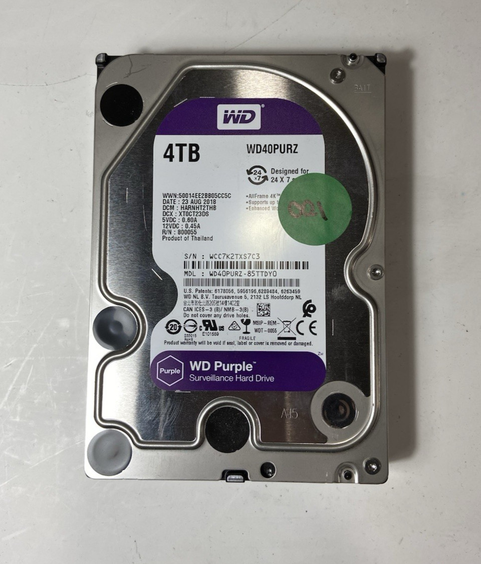 WD – Purple 4TB Surveillance Internal Hard Drive WD40PURZ