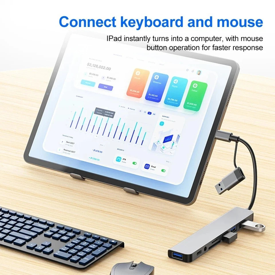 8-in-1 USB-C Hub Type-C Dock Multi-Function Adapter Phone PC Mac HDMI USB 3.0