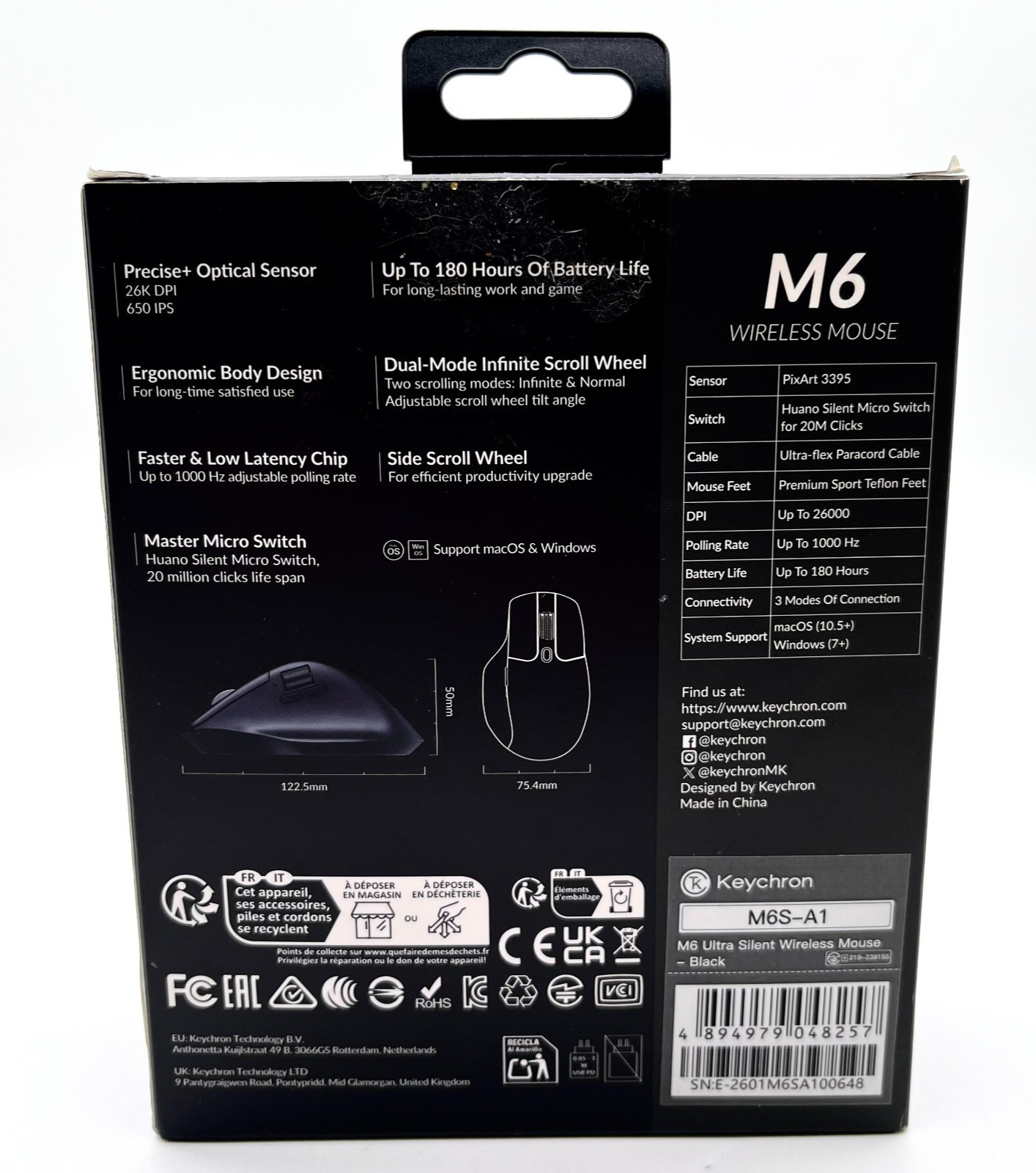 Keychron M6 Ultra Silent Wireless Mouse Matte Black 26000 DPI