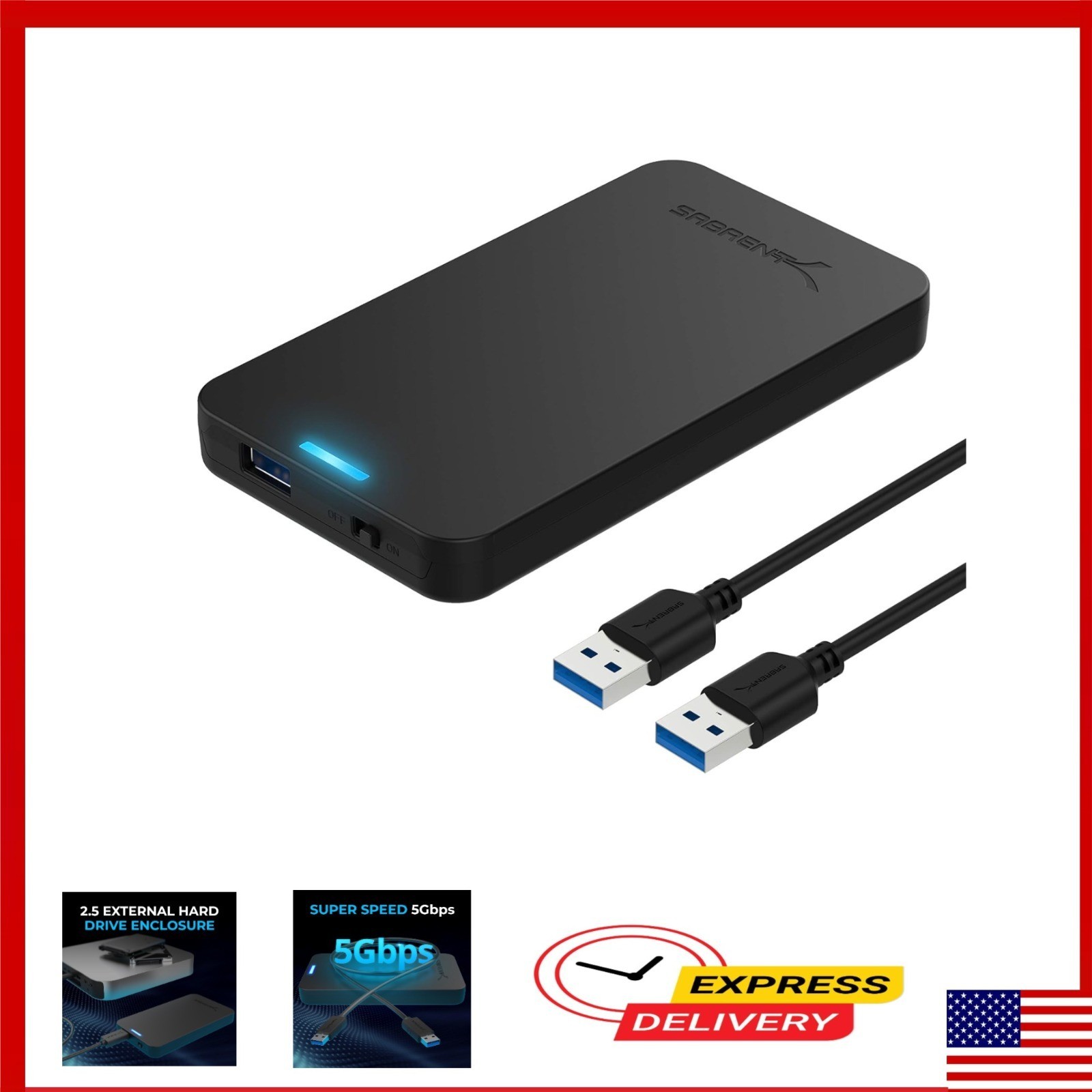 SABRENT 2.5in SATA USB 3.0 SSD HDD Enclosure EC-UASP Tool-Free