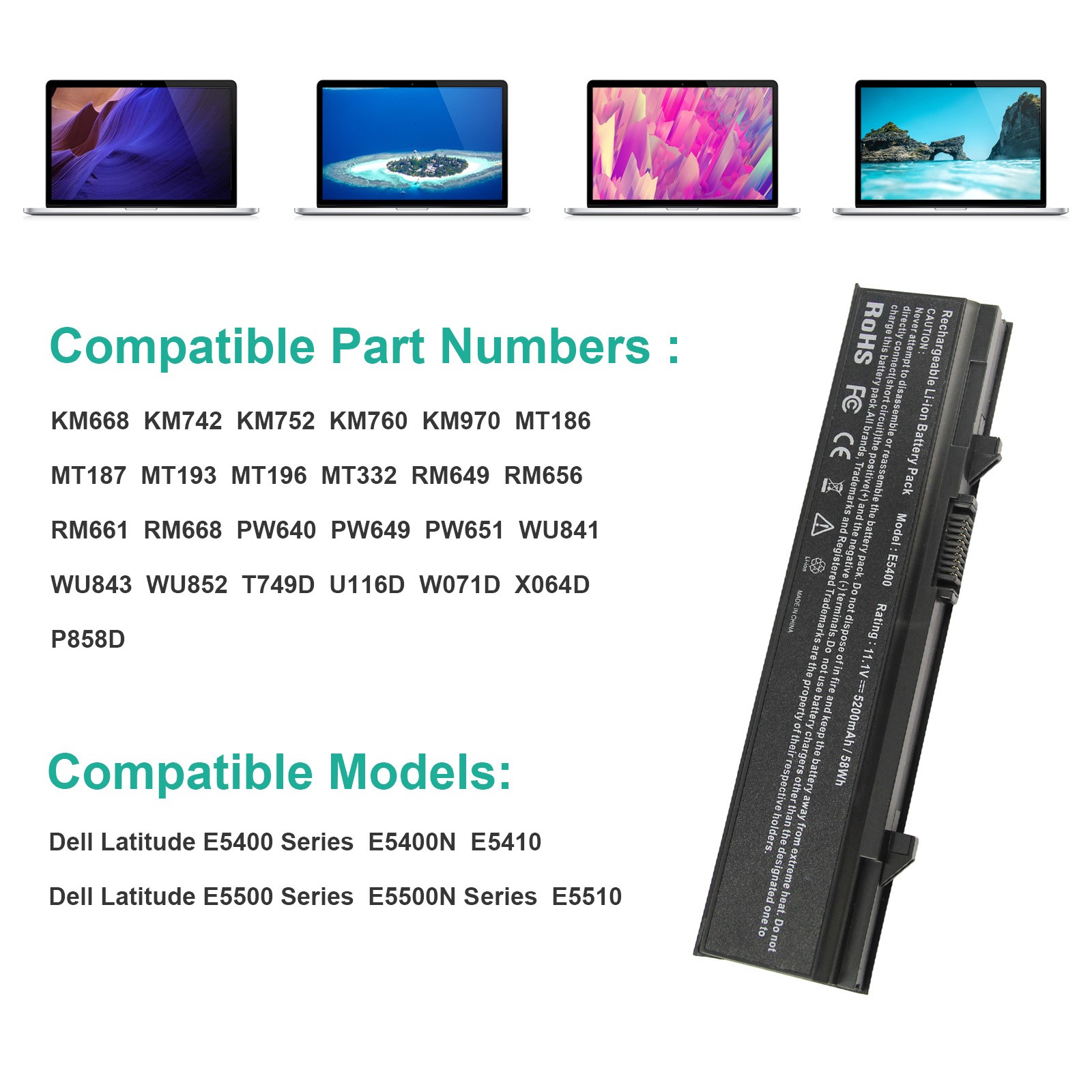 5200mAh Battery for Dell Latitude E5400 E5500 E5410 E5510 E5550 PX644H KM74