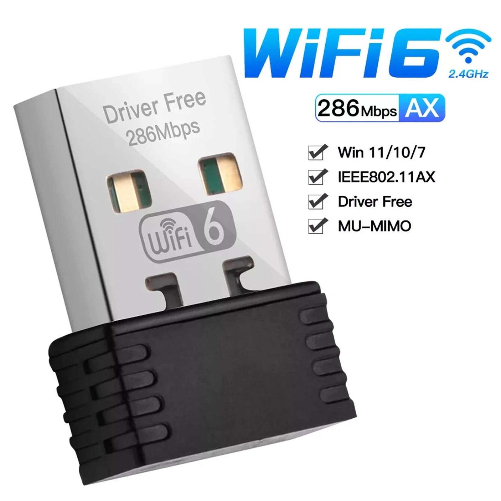 802.11ax WiFi 6 Wireless USB Adapter 2.4GHz 286Mbps Network Card for Win10 PC