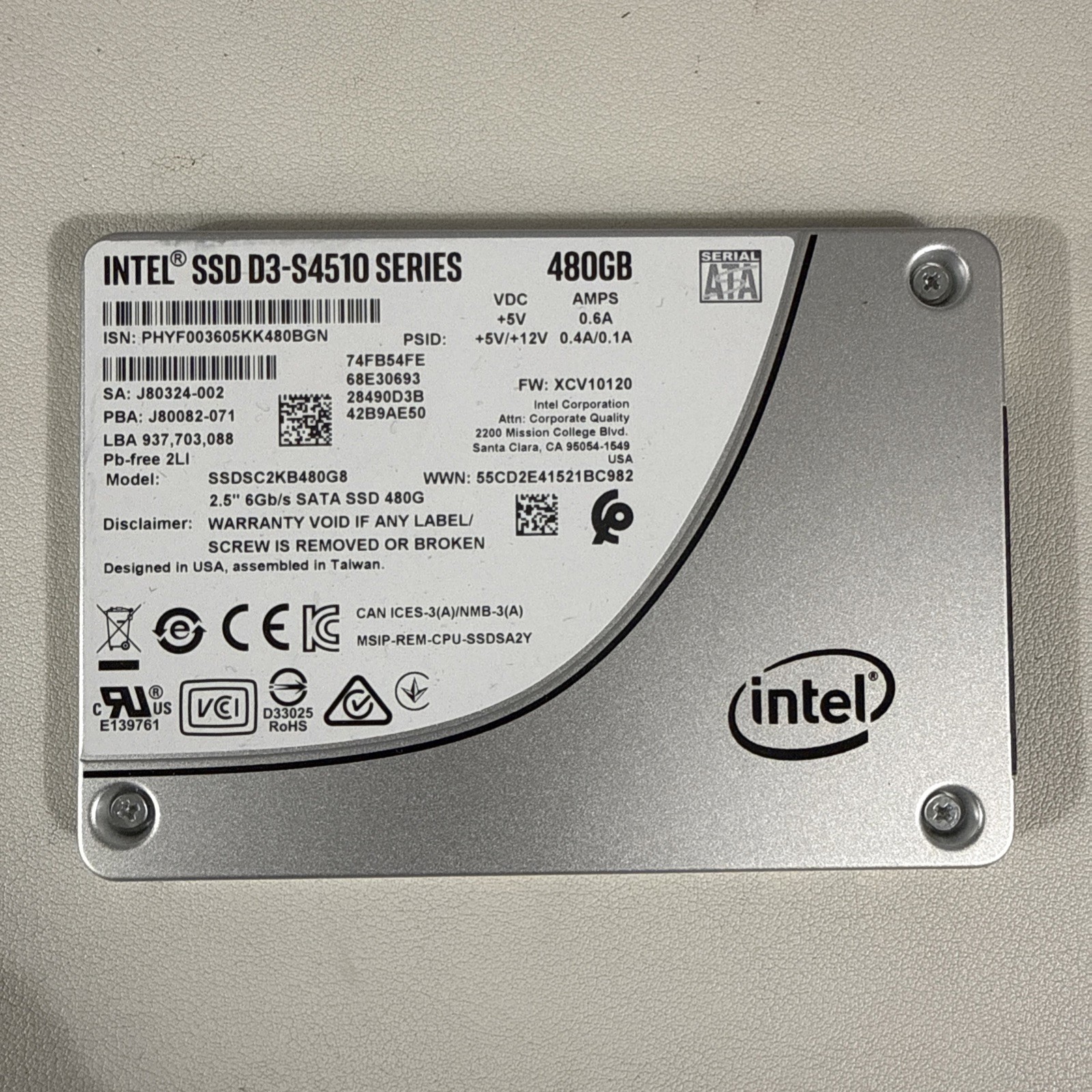 Intel D3-S4510 480GB SSDSC2KB480G8 SATA3 6Gbps Tested