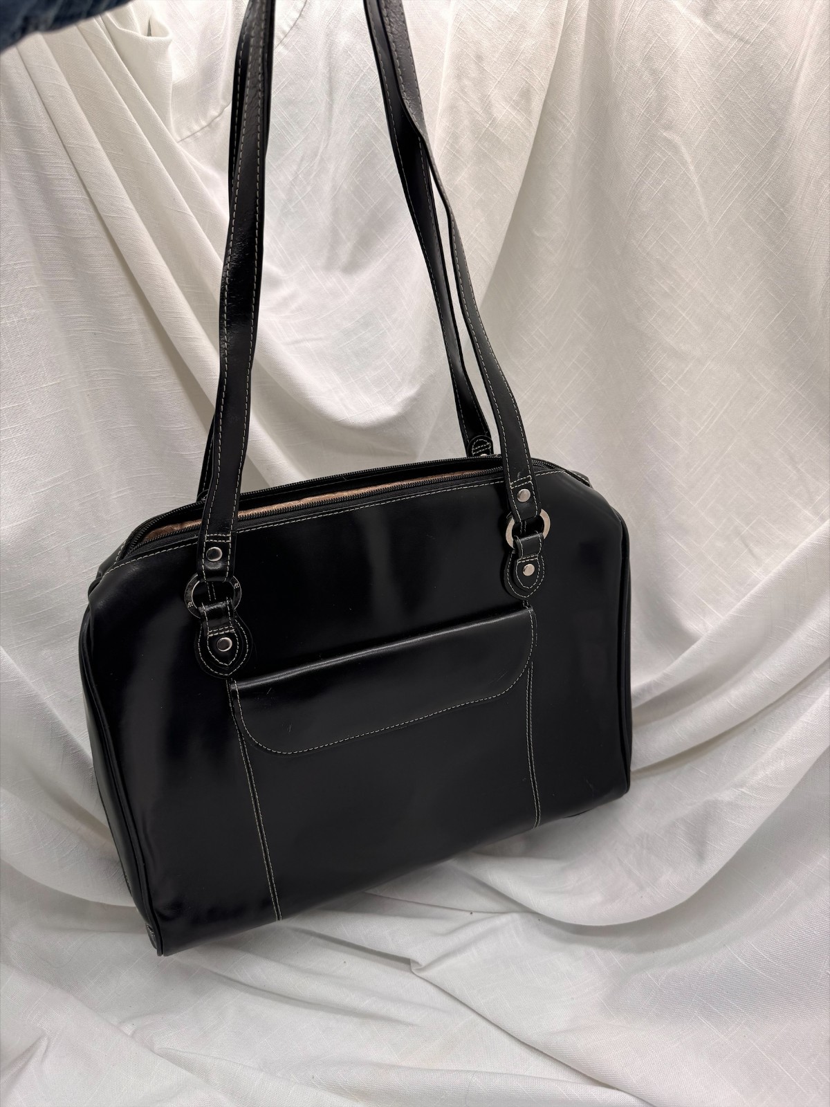 McKlein Laptop Briefcase Shoulder Bag Black Contrast Stitch Business