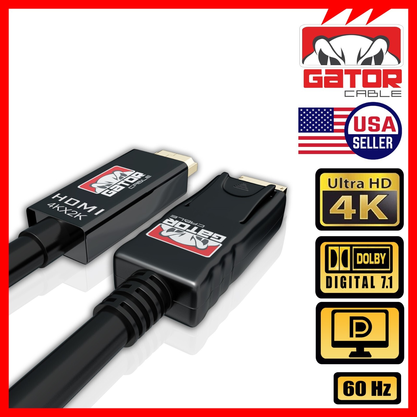 4K DisplayPort DP to HDMI Cable 60Hz 2160P 25.92Gbps HDR Audio Video Adapter PC