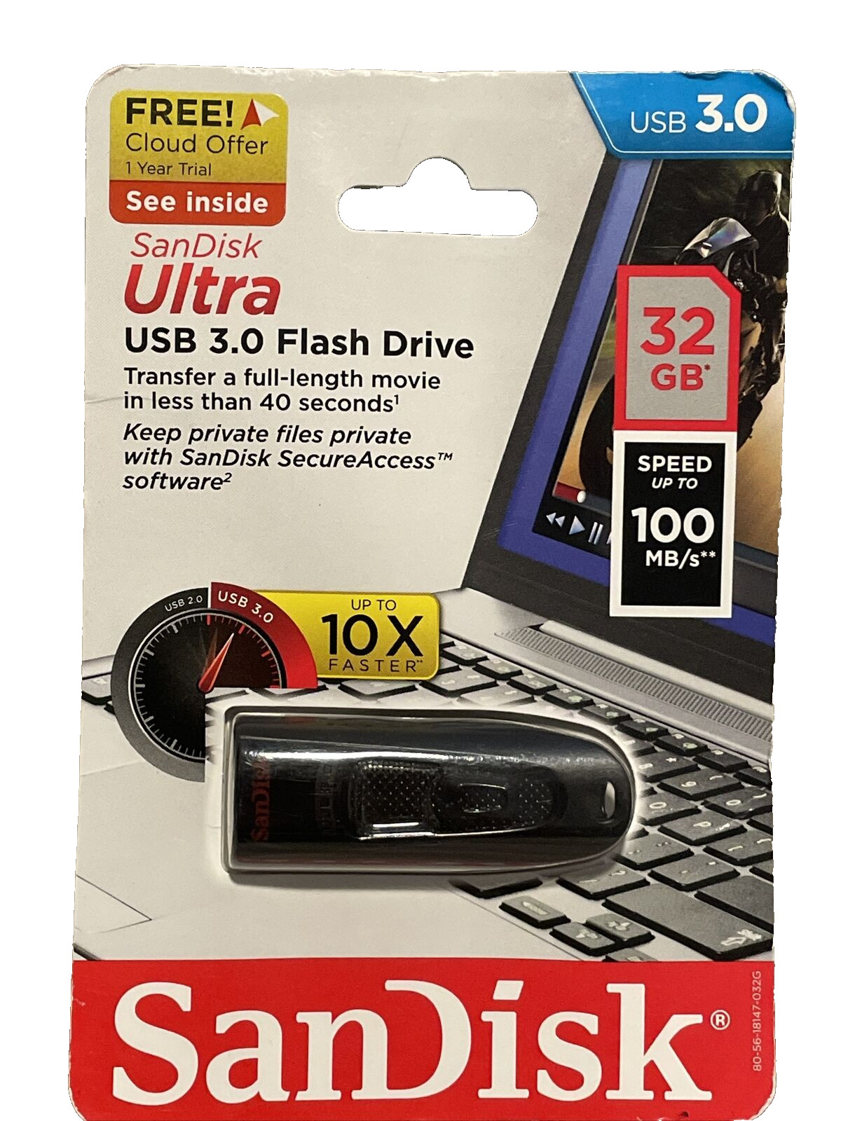 SanDisk 32GB USB 3.0 Ultra Flash Drive Thumb Drive Speeds Up To100 MB/s