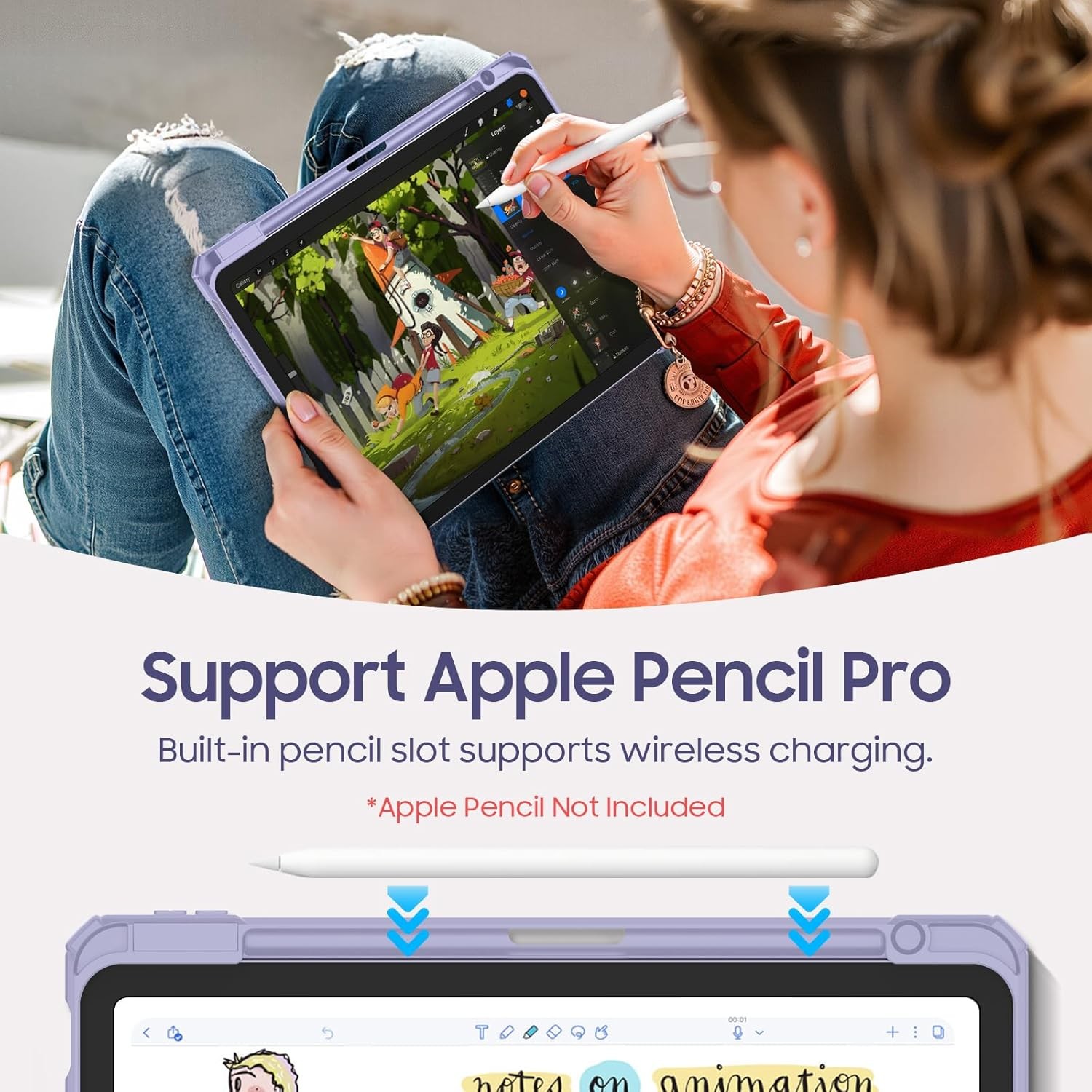 Hybrid Slim Case for iPad Air 11-inch M2 (2024) Shockproof Cover w Pencil Holder